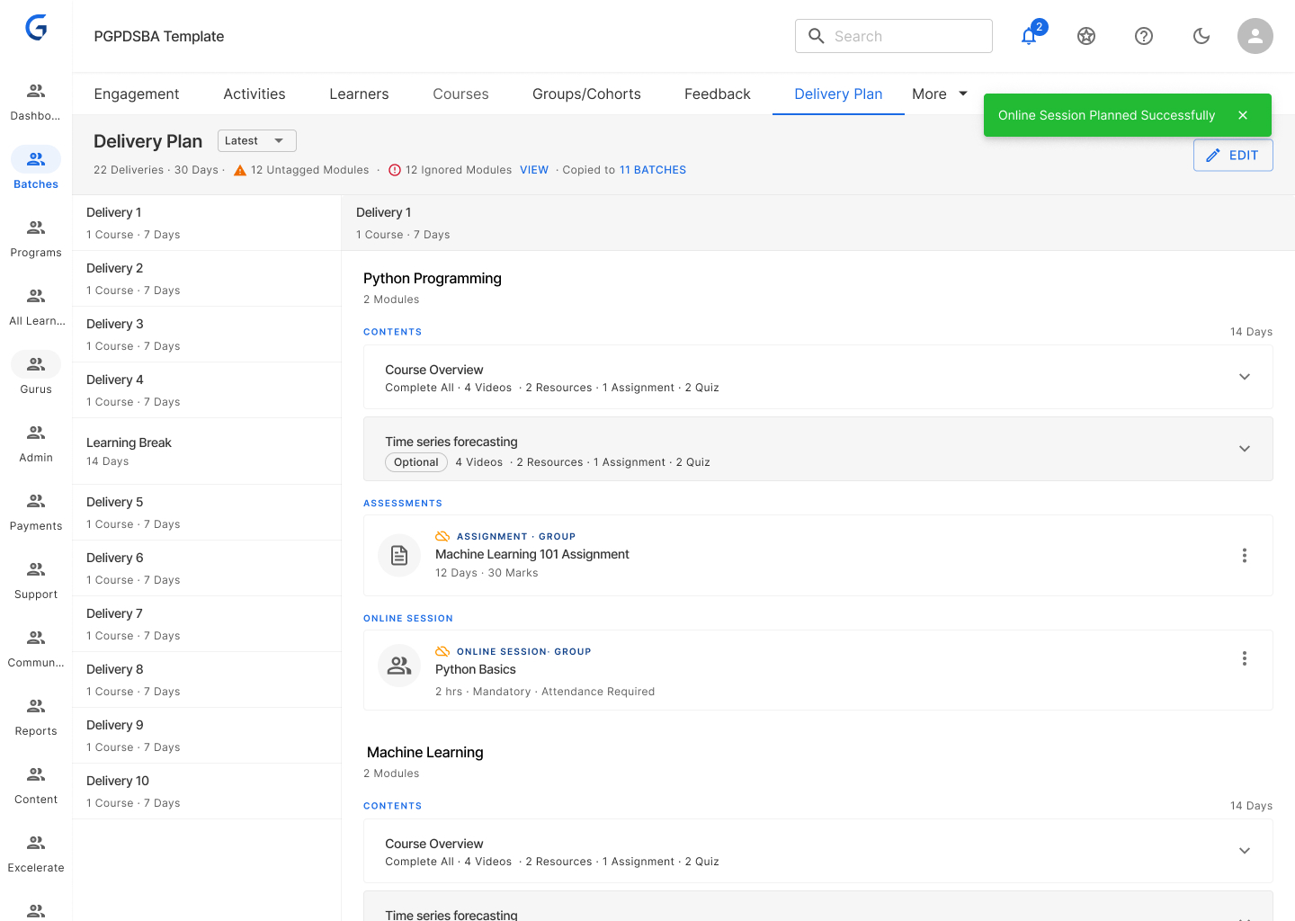 Template Delivery Planning — View 3
